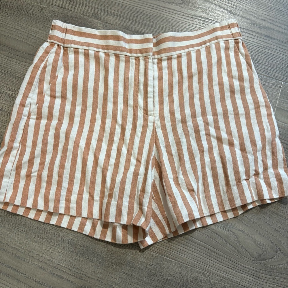 Ann Taylor Linen Blend Orange Ivory Stripe Shorts Sz 4 Preppy Nautical Coastal